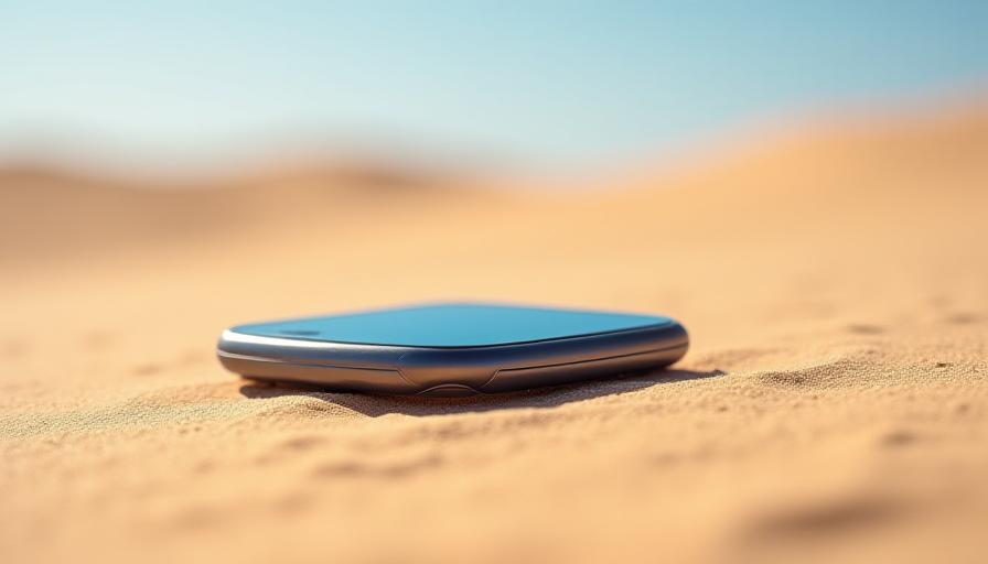 Dispositivo sensore tecnologico posizionato su una duna di sabbia