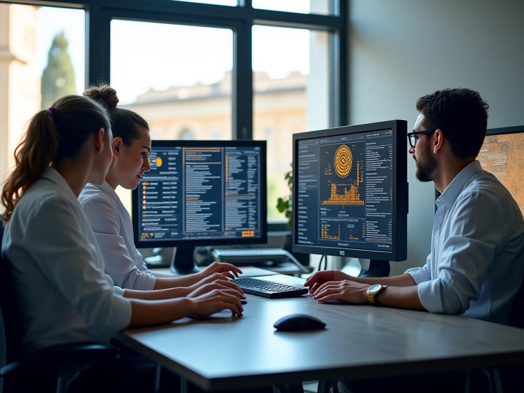 Ricercatori SolaraVast al lavoro su monitor in ufficio a Roma